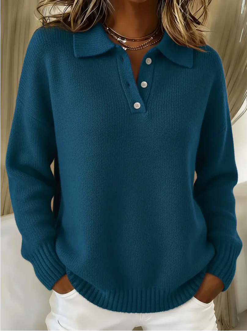 Victoria | Weicher Strick-Polopullover mit Knopfdetail
