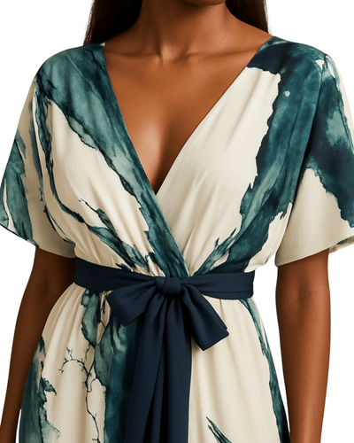 Nayla | Langes Kleid mit Aquarellprint