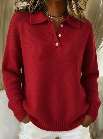 Victoria | Weicher Strick-Polopullover mit Knopfdetail