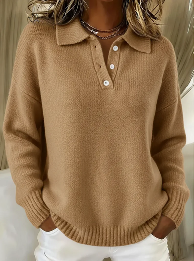 Victoria | Weicher Strick-Polopullover mit Knopfdetail